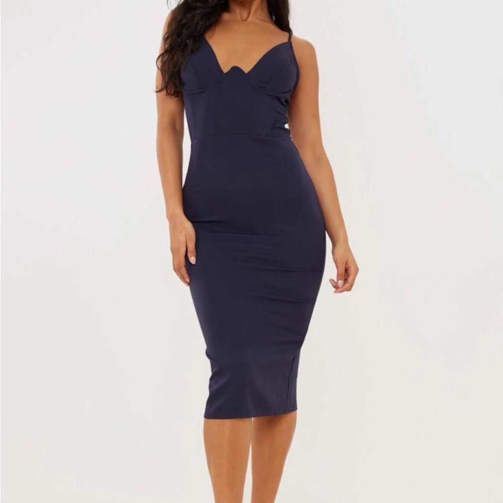 NWT PLT Navy V Bar Midi Dress